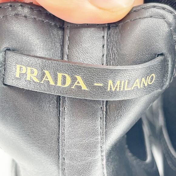 Prada Black Leather Double Gore Lug Sole Block Heel Chelsea Ankle Boot IT 37 - Picture 14 of 16